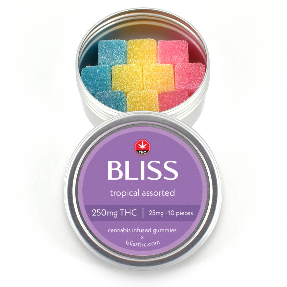 bliss-250-tropical-assorted Bliss tropical assorted gummies 250mg for sale vancouver delivery canada wide weed