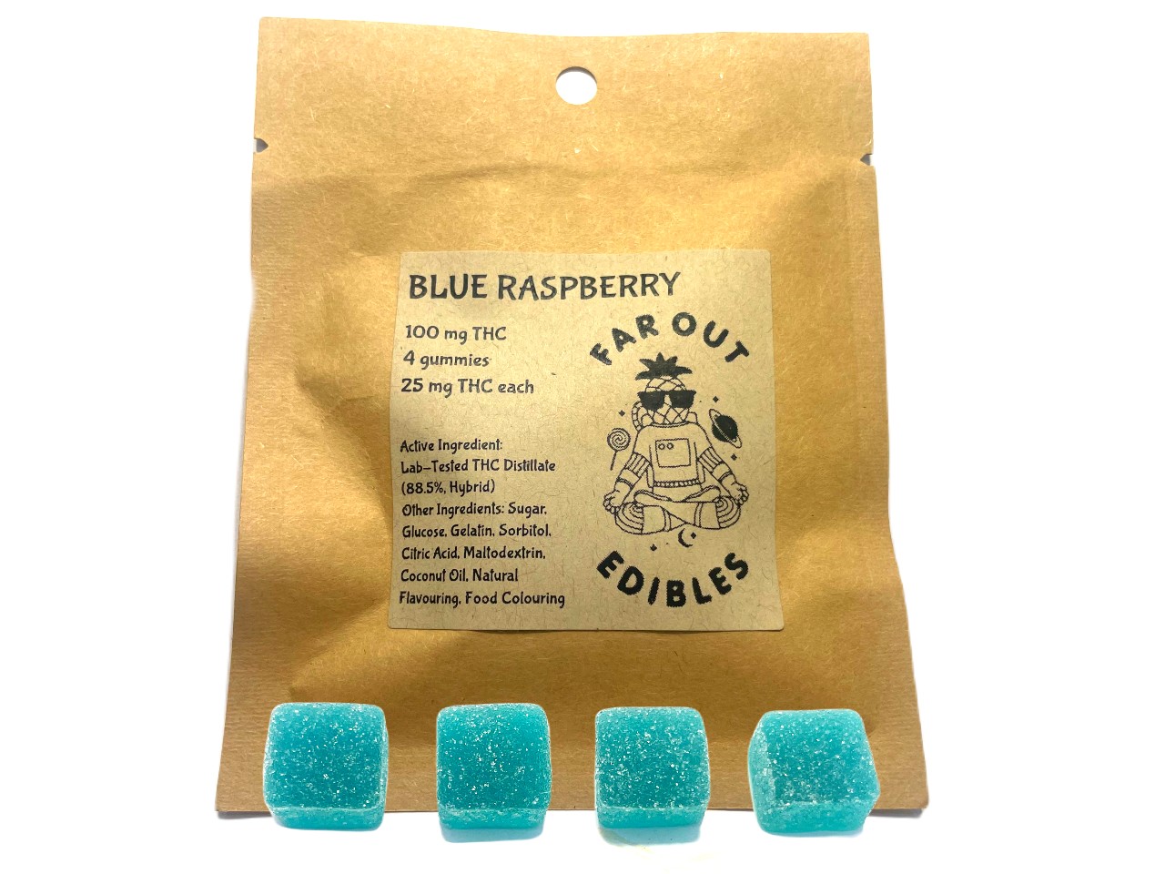 Far Out Blue Rapsberry 100mg THC (1) Far Out Blue Raspberry Gummies